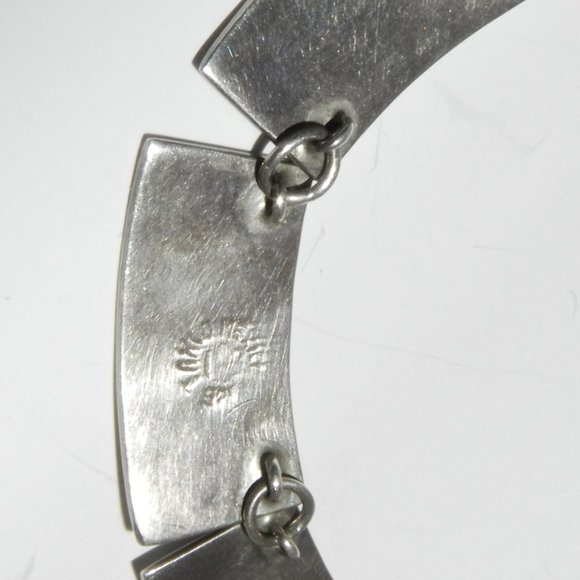 Vtg 70s  Mother Of Pearl Inlay Sterling Silver Necklace Signed Taxco DHS Mexico - Picture 7 of 8